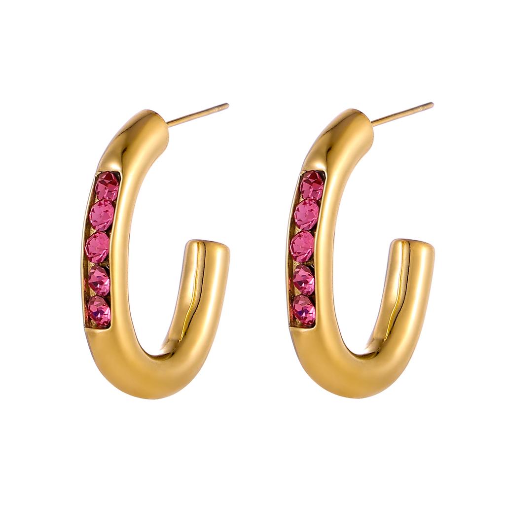CARLIDANA Vintage and Unique Plain Ring Inlaid with Imitation Pearl Fashion Zircon Jewelry Titanium Steel Gold-plated Earrings