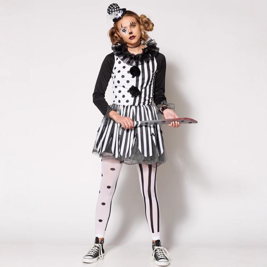 Halloween Black & White Clown Princess Dress: Ringmaster Cosplay Costume for Stage Performance
