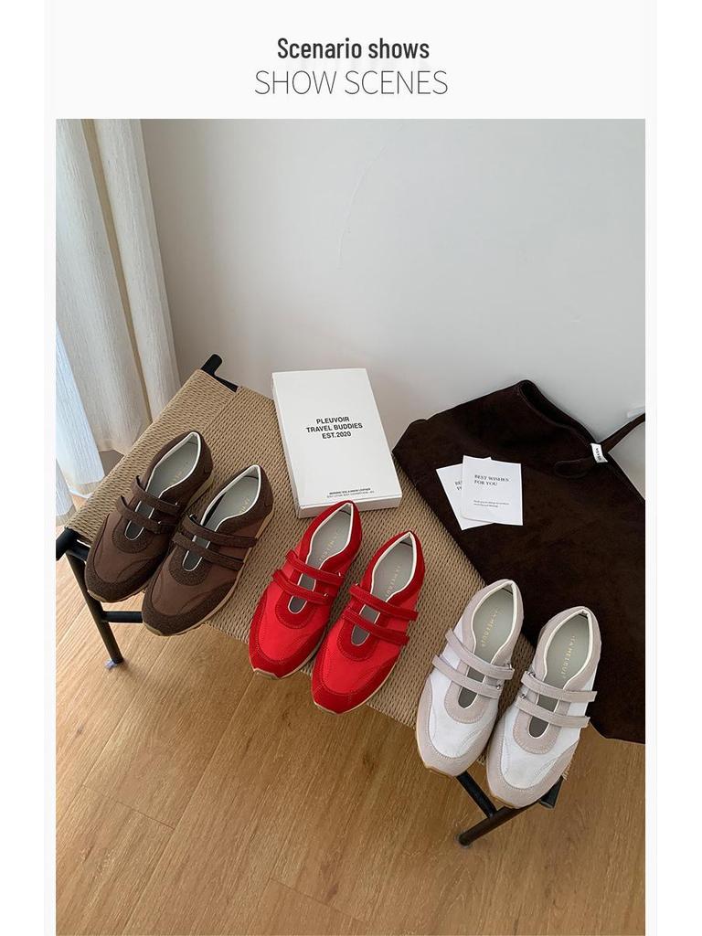 New Women's 2025 Genuine Leather Velcro Trainers: Thick Sole, Breathable, Versatile, In-Stock Casual Shoes