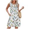Women's Casual Crew-neck Pleated Sleeveless Print Pocket Dress