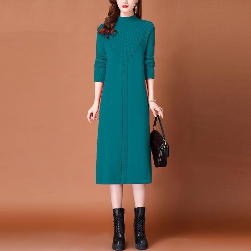 Long Sweater Women's Knee-length Autumn and Winter Dress Women's Loose Knitted Sweater Dress Pullover