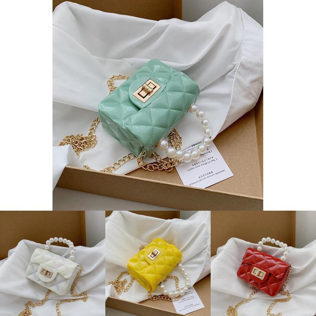New Pearl Chain Mini Children's Bag 2022 Fashionable Small Girls Crossbody Jelly Bag
