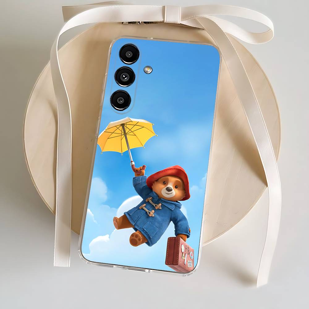 P-Paddington Bear Cute Phone Case For Samsung S24,30,21,22,23,20 FE,lite,PIus,Ultra,5G,Note,9,10 Transparent Cover