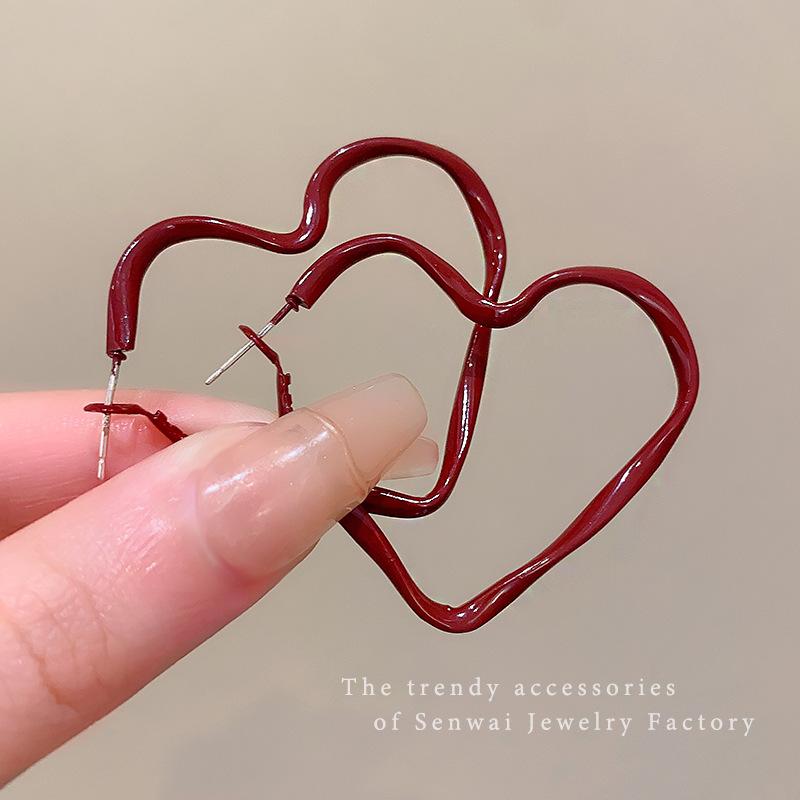 Ankola red drip glaze love earrings women s exaggerated personality stud earrings retro temperament ears