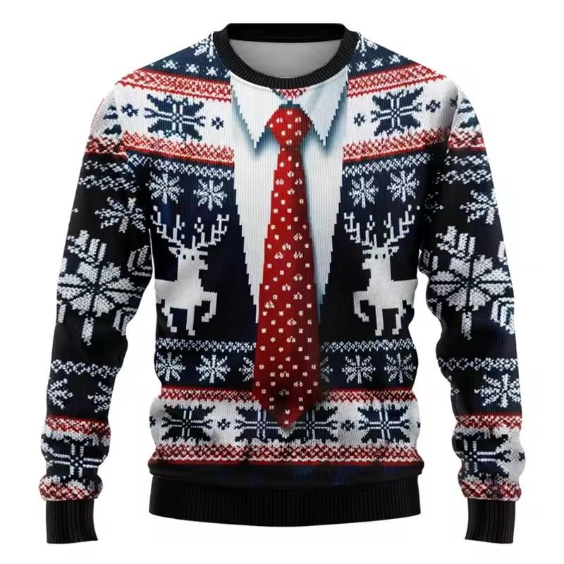 Fashion Ugly Christmas Sweater Funny Xmas Graphic Sweatshirt Santa Claus Cosplay Pullovers Boy Crewneck Polyester Tracksuit
