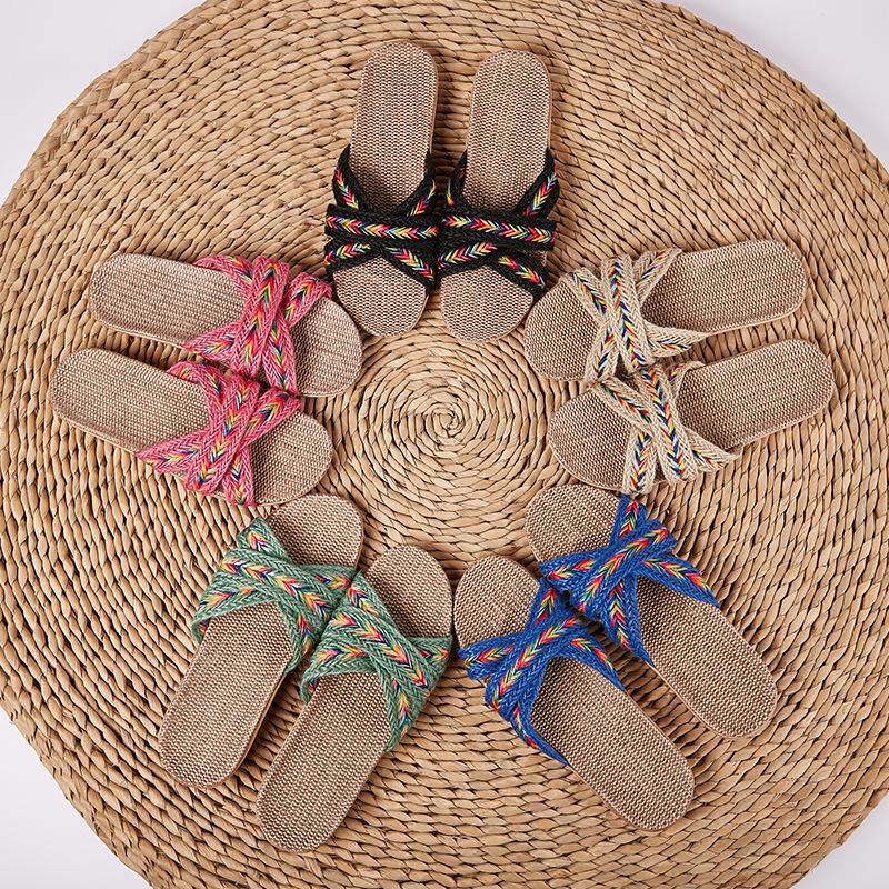 Fashion Women Indoor Slippers Home Flax Slides Summer Flat Shoes Woman House Floor Slippers Breathable Lovers Bedroom Shoes SH061202