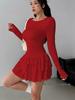 2026 Spring/Summer Slim Fit Solid Color Long Sleeve Dress - Women's Fashion