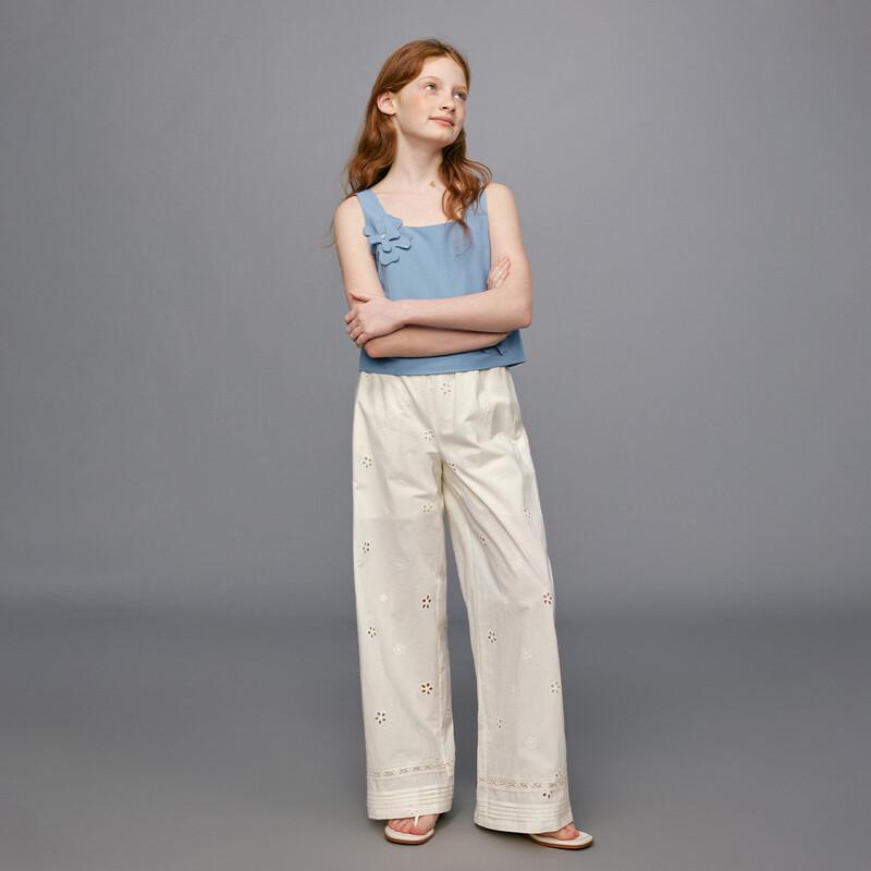 ELLE KIDS Girls' Floral Embroidery Casual Long Pants