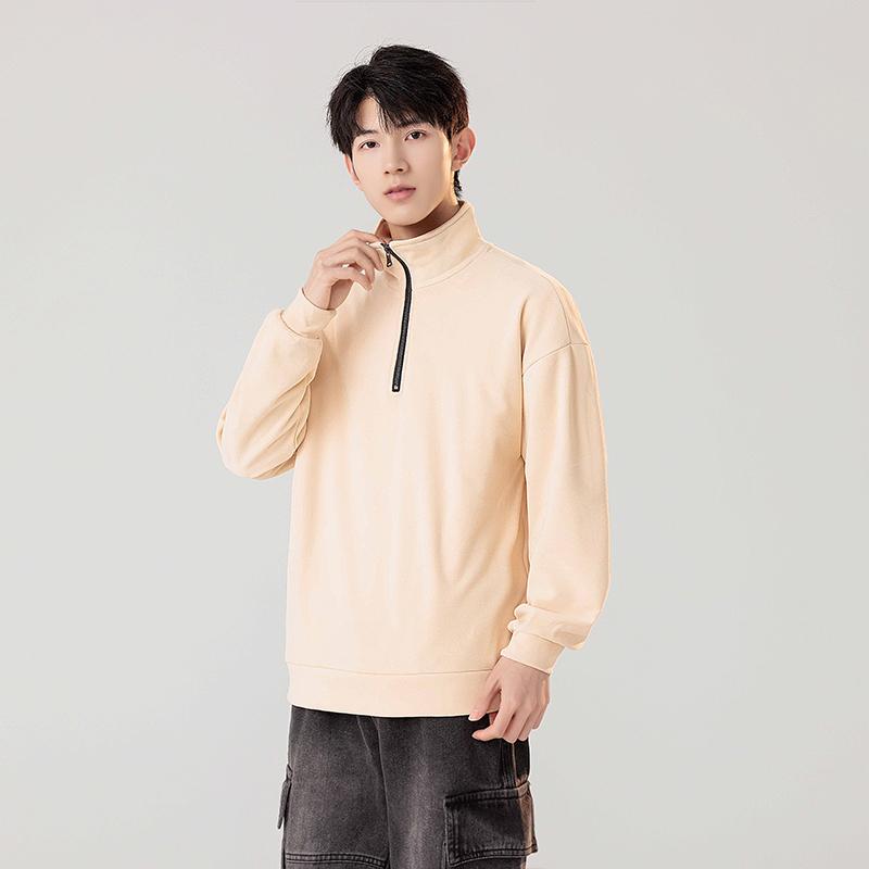 Spring Autumn Stand Collar Half Zipper Casual Fashion Sweatshirt Male Solid Pullover Tee Top Men
