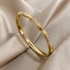 FLASHBUY Bamboo Stainless Steel Bangle, Gold Color, Inlay Rhinestone, Wrist Accessories, Statement Fashion, New Design