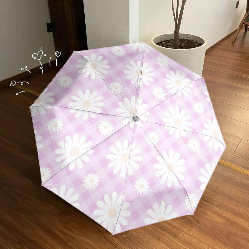 1pc Flower Pattern Themed Design Umbrella 8 Rib Frame,Automatic Opening 3 Fold Umbrella, Lightweight and Durable Couple Umbrella-p0803031