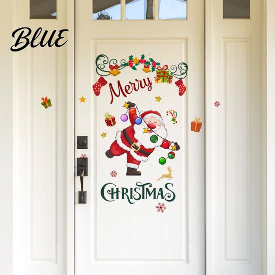 Holiday Shop Window Displays Christmas Santa Claus and Colorful Lights Wall Stickers Removable PVC Decal Peel Easy Stickers Stick Art Decor for Home