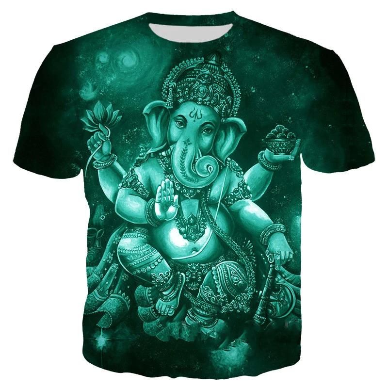 Summer Round Neck 3D Hindu Deities Graphic Print Top Fashionable Casual Short Sleeved Men's and Women's Unisex T-shirts