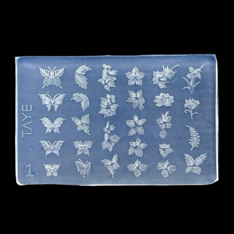 Butterfly Flower 3D Silicone Nail Art Mold Diy Vintage Flower Frame Floral Design Transparent Relief Template Manicure Tools