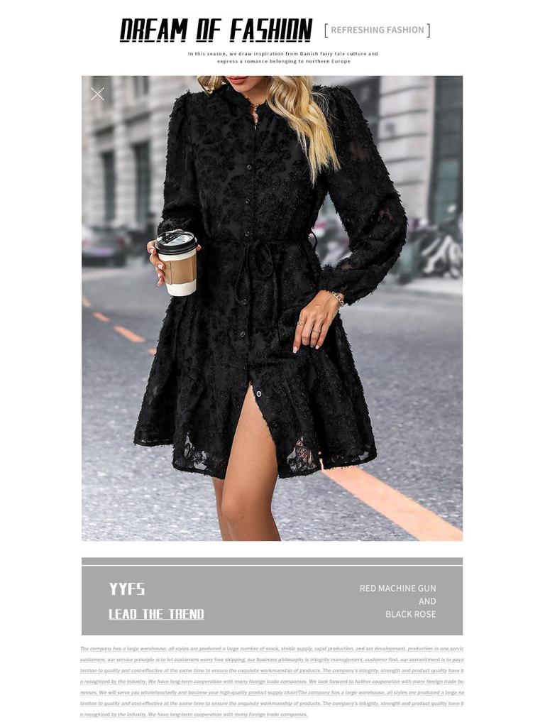European and American Elegant Retro Lace Long Sleeve Dress - Multicolor Spring & Autumn Style