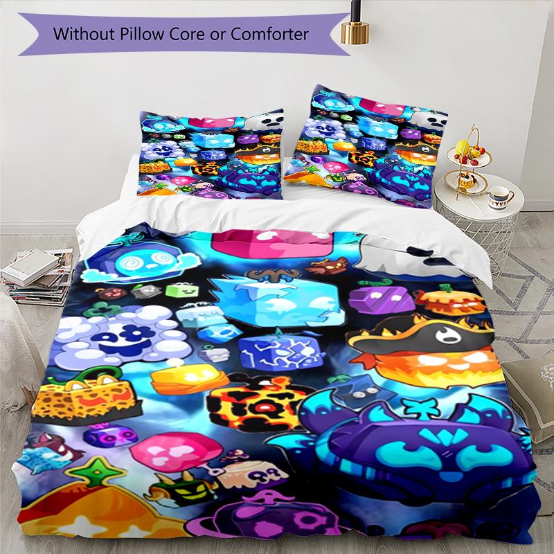 3pcs Blox Fruits Bedding Set Duvet Cover Closure Includes 1 Duvet Cover & 2 Pillowcases, Soft and Comfortable for All Seasons.