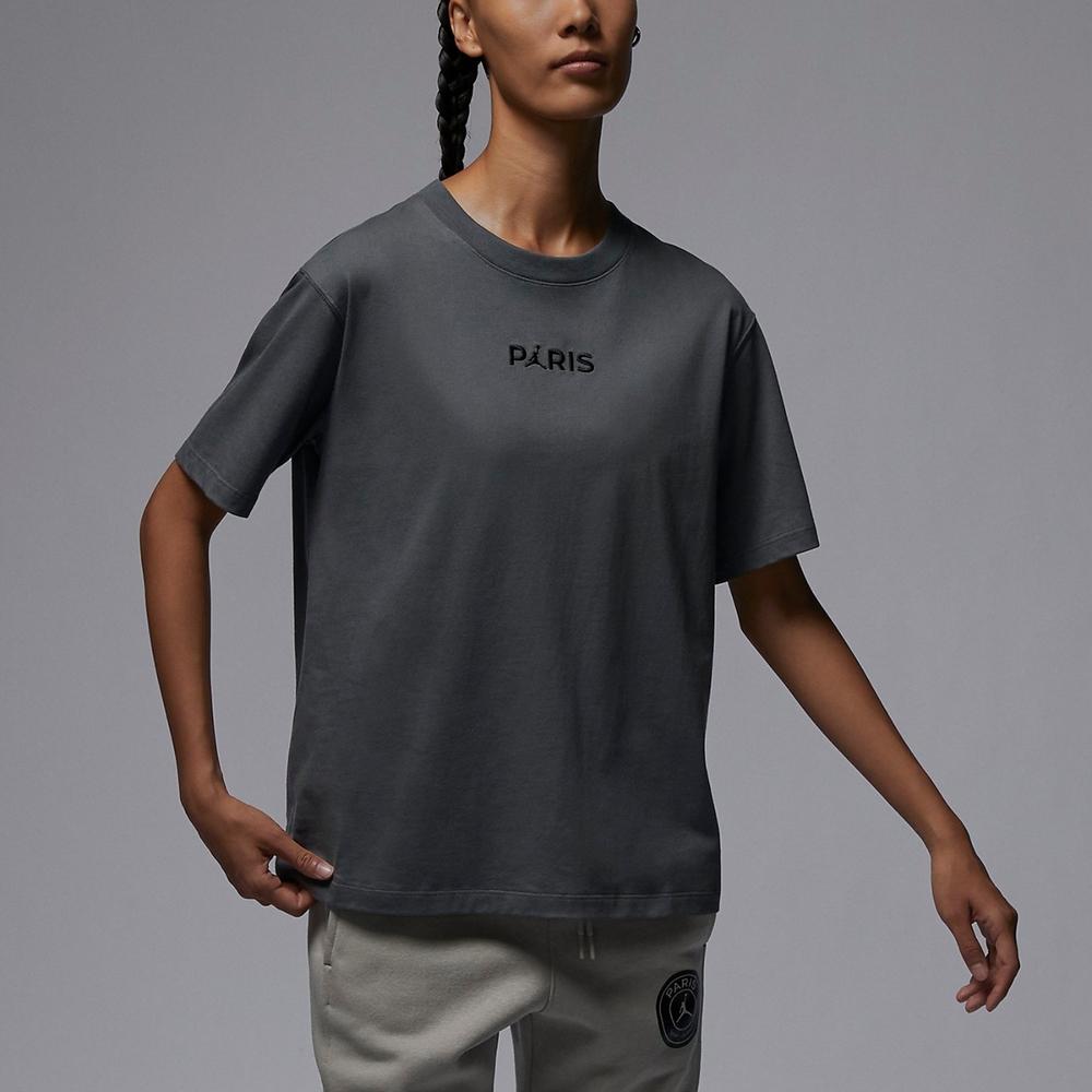 Jordan Paris Saint-Germain Solid Color Letter Embroidery Crew Neck Short Sleeve T-Shirt Women Tops Dark-Grey DZ3261-068