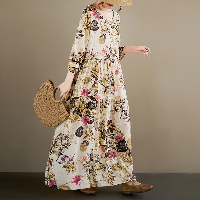 DIMANAF New 2026 Women Plus Size Spring Summer Beach Long Dress Loose Oversize Maxi Floral Print Lady Fashion
