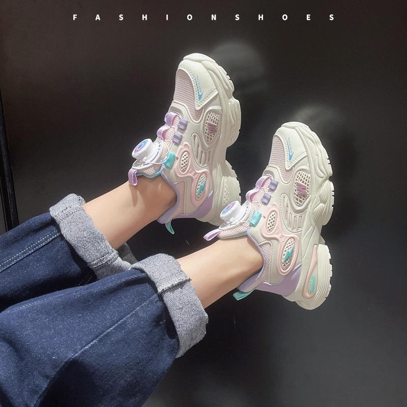 Girls dad shoes children's mesh sneakers 2025 spring and autumn new breathable boys rotating button running shoes tide