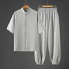 Men's Summer Thin Chinese Style Kung Fu Shirt Set Tea Zen Clothing Men Breathable Cotton Traditional Outfit Man Hanfu Tang Suits