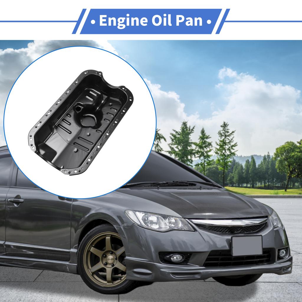 UXCELL No.11200PLC000 Engine Oil Pan Oil Pan Sump Transmission Oil Pan for Honda Civic 2001-2005 Iron Black