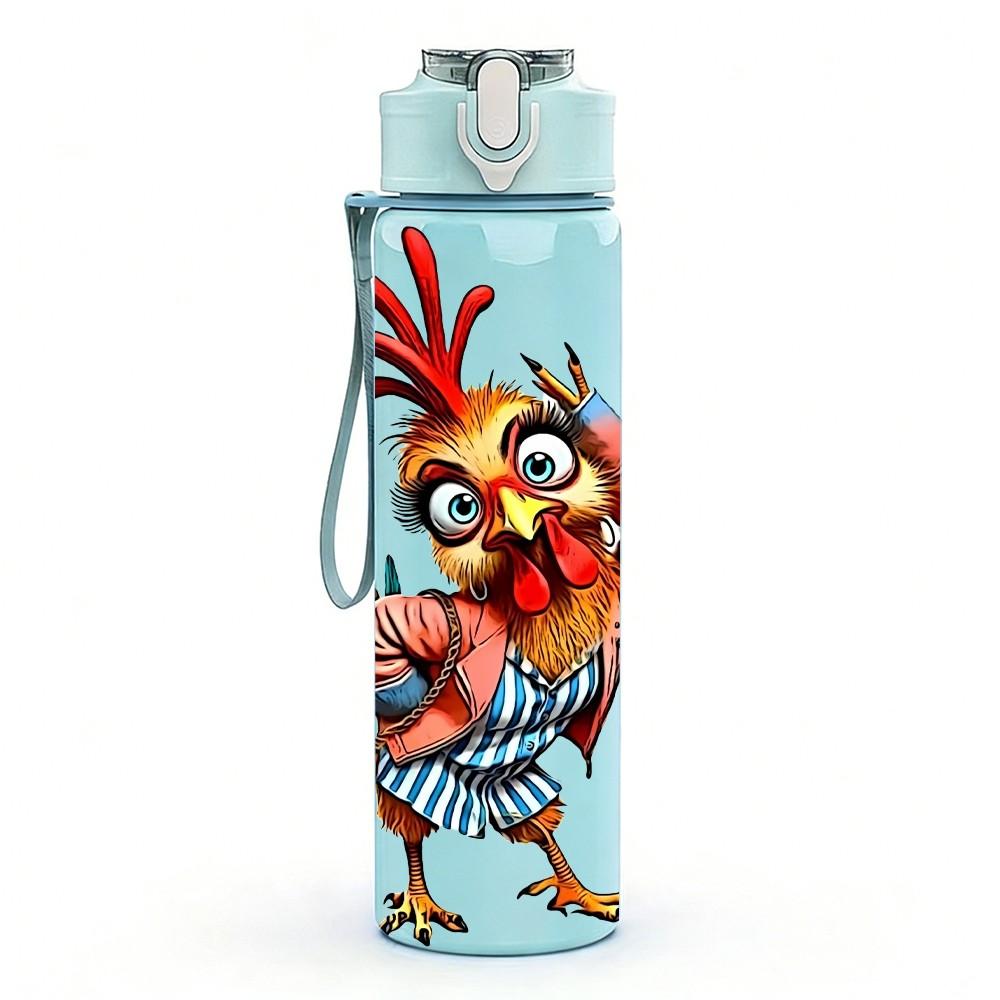 1PC Funny Rooster Bird Art 750ml Color Plastic Sports Water Bottle Leakproof Flip Straw Lid Suitable for Sports Office Home Use