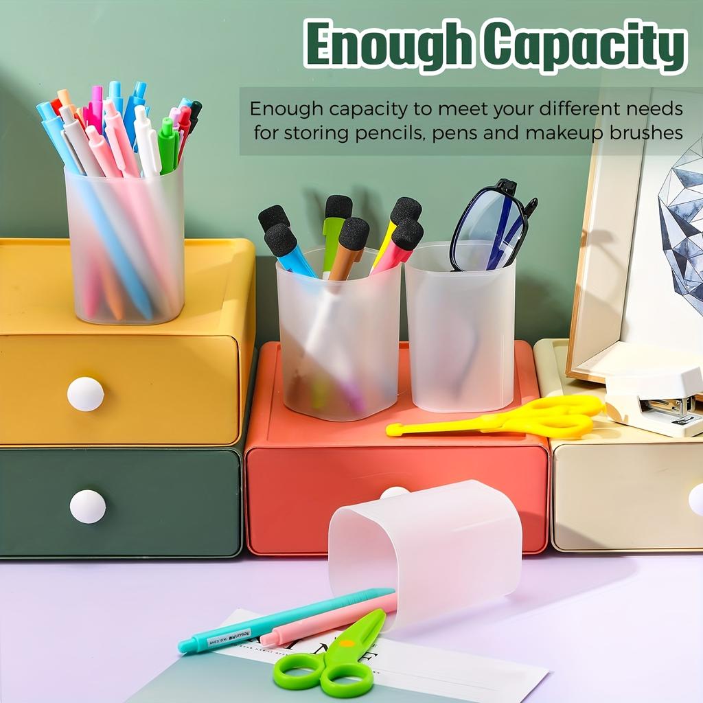 8pcs Transparent Plastic Pen Holders - Desk Organizers with Matte Finish, Lightweight & Portable Pen Pencil Markers Holders