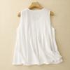 White cotton and linen vest shirt women's 2025 summer new pleated design round neck sleeveless vest pullover