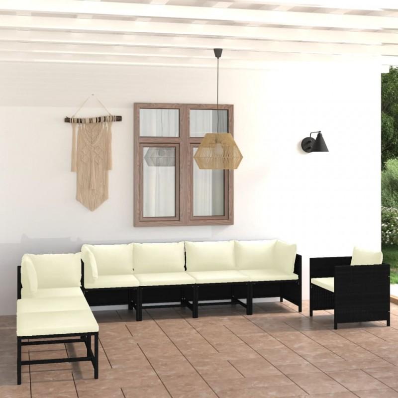 Día y Noche - Día y Noche Set de muebles de jardín 8 pzas y cojines ratán sintético negro