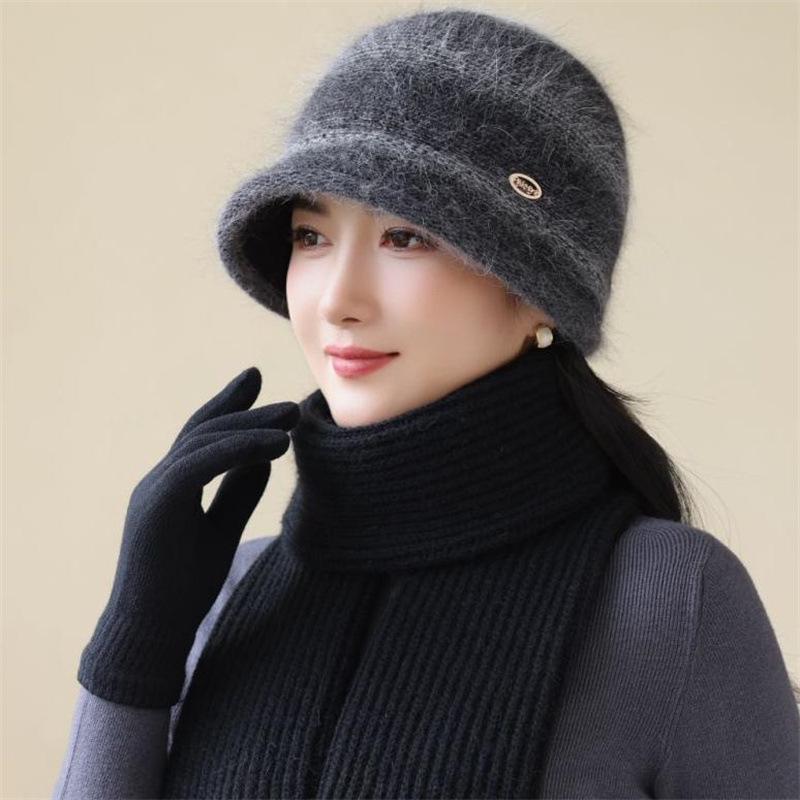 Stylish Velvet-Lined Elderly Bucket Hat for Winter Warmth