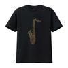 Elegantes Gold-Ranken-Saxophon-Print-T-Shirt für Musikliebhaber 100% Baumwolle Vintage-Waschung Herren Freizeit Weich Atmungsaktiv