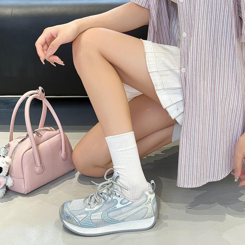 Mesh Breathable Dad Shoes Women's Summer New Light and Wear-resistant Leather Thick Sole Heightening Leisure Sports