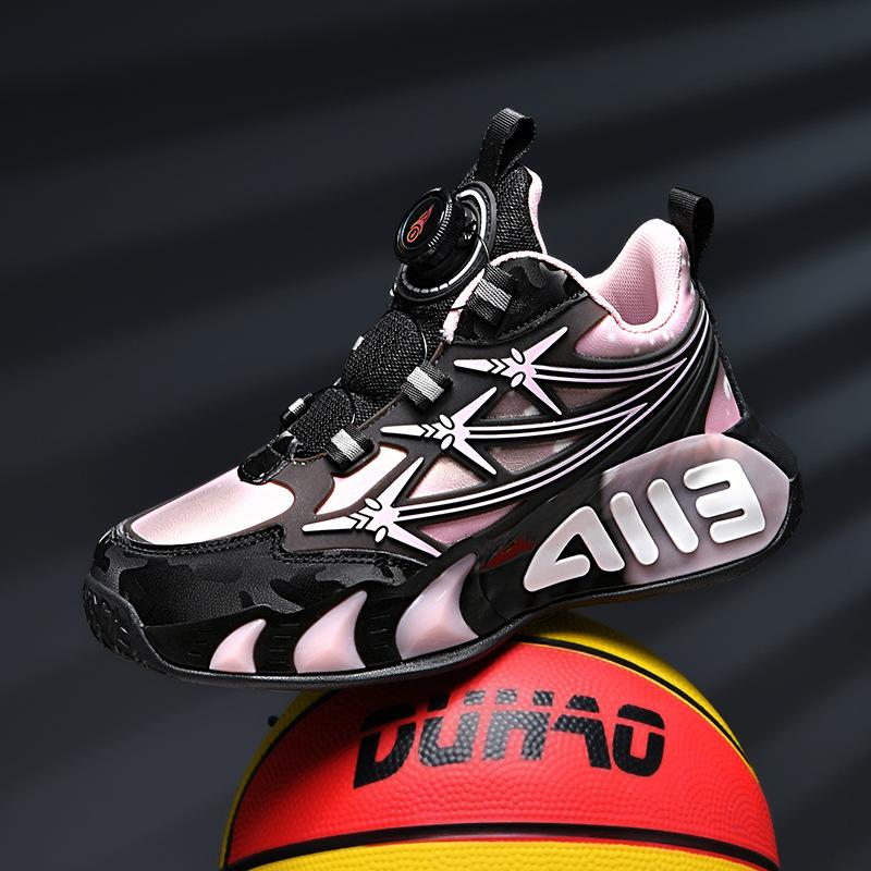 2025 New Spring Leather Children's Basketball Shoes Boys' Shoes Non-slip Sports Shoes Medium and Older Children's Wear-resistant Running Shoes