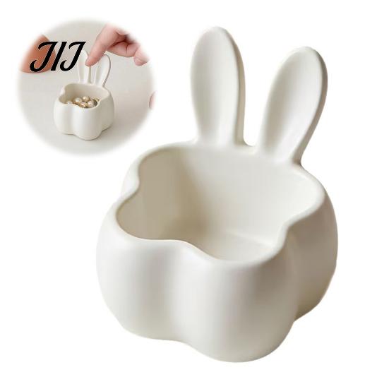 Unique Housewarming Present 3D Printed Rabbit Storage Organizer, Cute Bunny Ears Desktop Container for Room Decor Keys Jewelry, Decorative Plastic