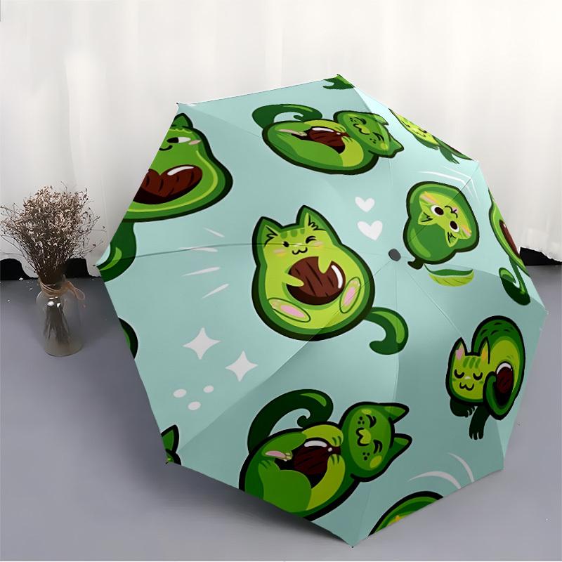 1pc Avocado Cats Automatic Open/Close Umbrella with One Touch Button,, Windproof Design   Lightweight Portable Umbrella for Women & Men6052