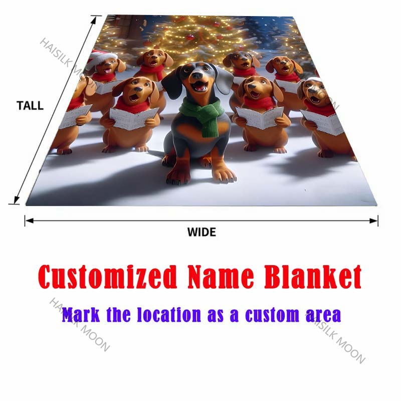 Dachshunds Singing with Christmas Trees Pattern Blanket Flannel Material Soft Warm for All Seasons For Home Outdoor Camping