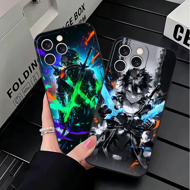 S-Schwert O-Online SAO Kirito Weiche Handyhülle für iPhone 16 16E 17 Air 15 Pro Max 14 Plus 13 Mini 11 12 7 Schwarze Rückseitenschale