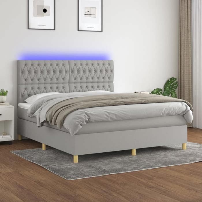 Maison Exclusive - Sommier à lattes de lit et matelas et LED Gris clair 180x200 cm