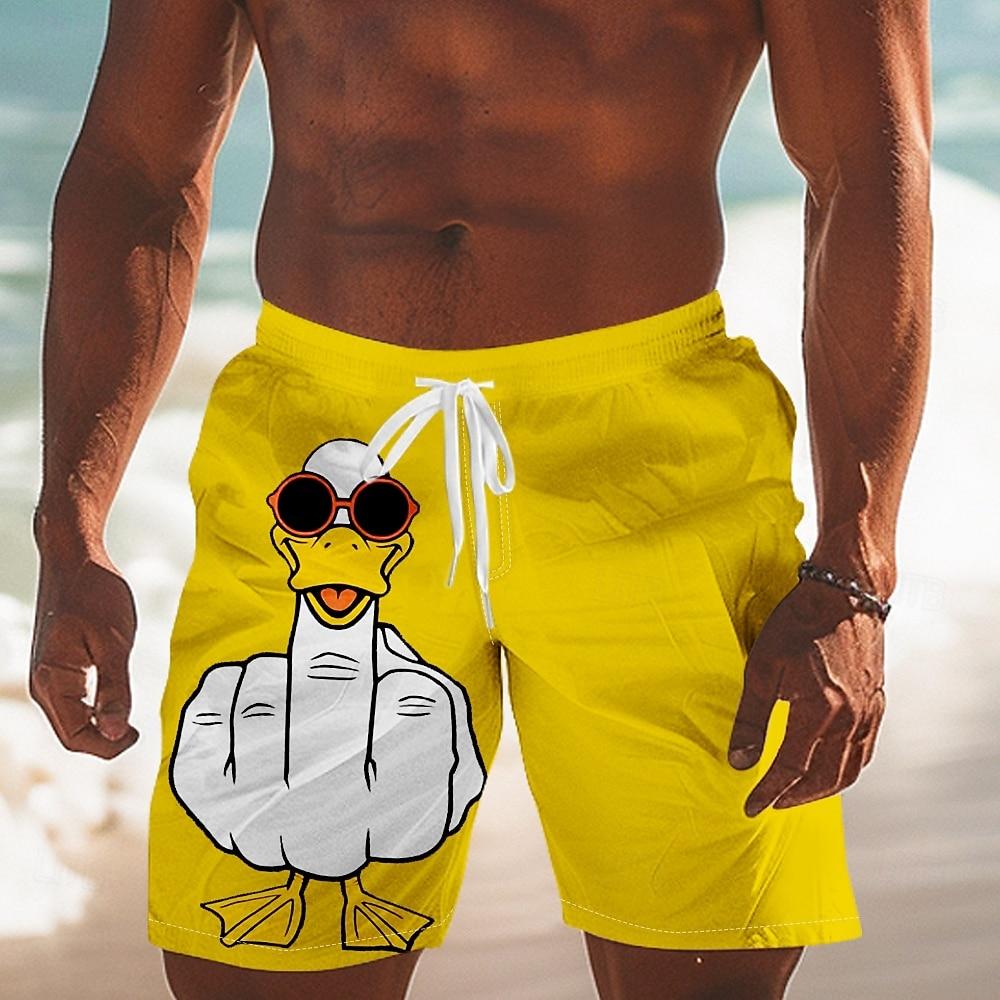 Men's Animal Duck Funny Gestures Swimming Trunks Board Shorts Shorts Mid Waist Streetwear Hawaiian Casual
