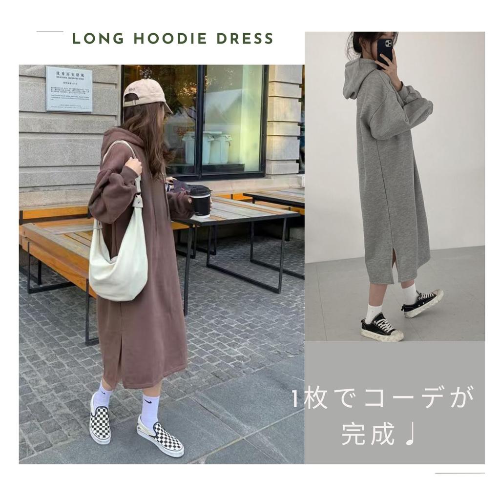 andrei Hooded Long Long Side Loose Loungewear Size Women's Dress, Sleeves, Fleece-Lined, Slits, Casual, Fall/Winter (Black, XL)