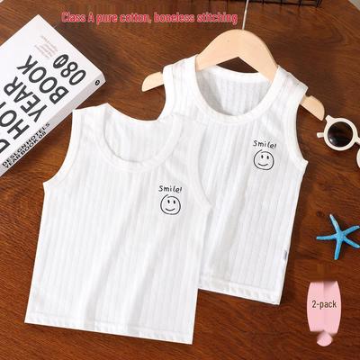 Children's Cotton Vest Set - 2-Piece, Breathable Summer Tank Tops for Boys & Girls, Baby Belly Protection, A-Class, Pure Cotton