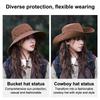 Breathable Western Cowboy Hat Solid Color Adjustable Wide Brim Sun Hat Outdoor Mountaineering Fisherman Sunshade Cap Travel 1PC