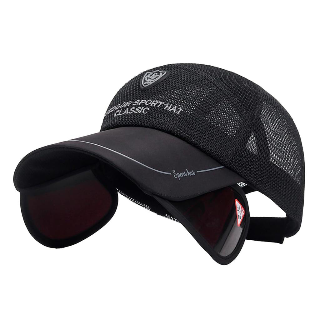 UV Long CZA009 [White Fang] Cap, Mesh, Protection, Brim, Outdoor, Hat, Casual, Men's, Women's, (Black)