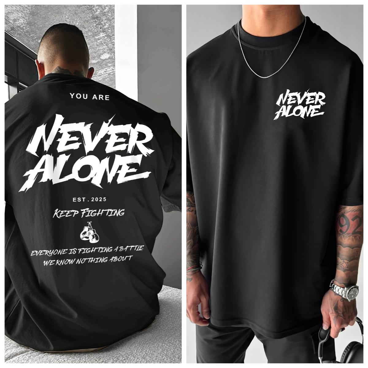 

Men s Casual Street Style Geometric Print T-shirt - Never Alone Design Loose Fit Japanese Print Soft Short Sleeved Tops 4XL