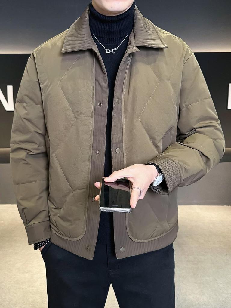 Men's Winter Lightweight Trendy Korean-Style Casual Down Jacket with Shirt Collar.
