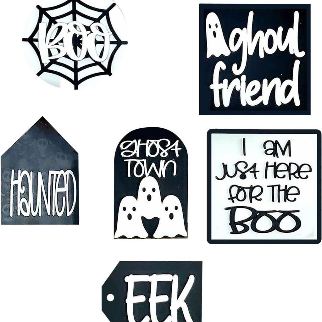 Halloween layered tray decoration, Halloween decoration hunting house black cat BOO ghost table wooden signage tray