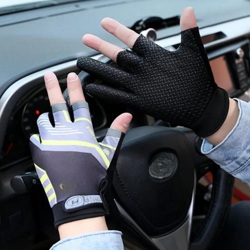 Fishing Cycling Gloves Men Summer Three Finger Cut Gloves for Fishing Sun Protection Male Anti-Slip Drive Breathable Thin Gloves