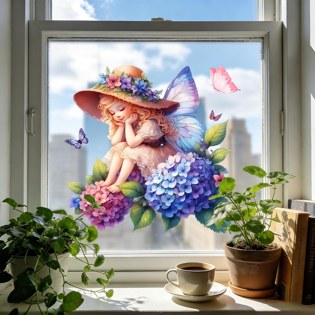 Flower Fairy Hydrangea Flower Butterfly Glass Film Kitchen and Bathroom Stickers
