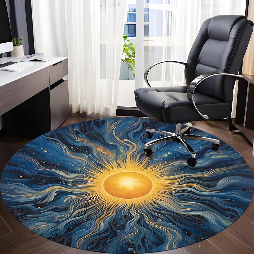 1pc Sunburst Mandala Chair Carpet for Office, Soft, Non-Slip Polyester Mat, Office, Living Room, Bedroom, Durable Polyester yy251207105