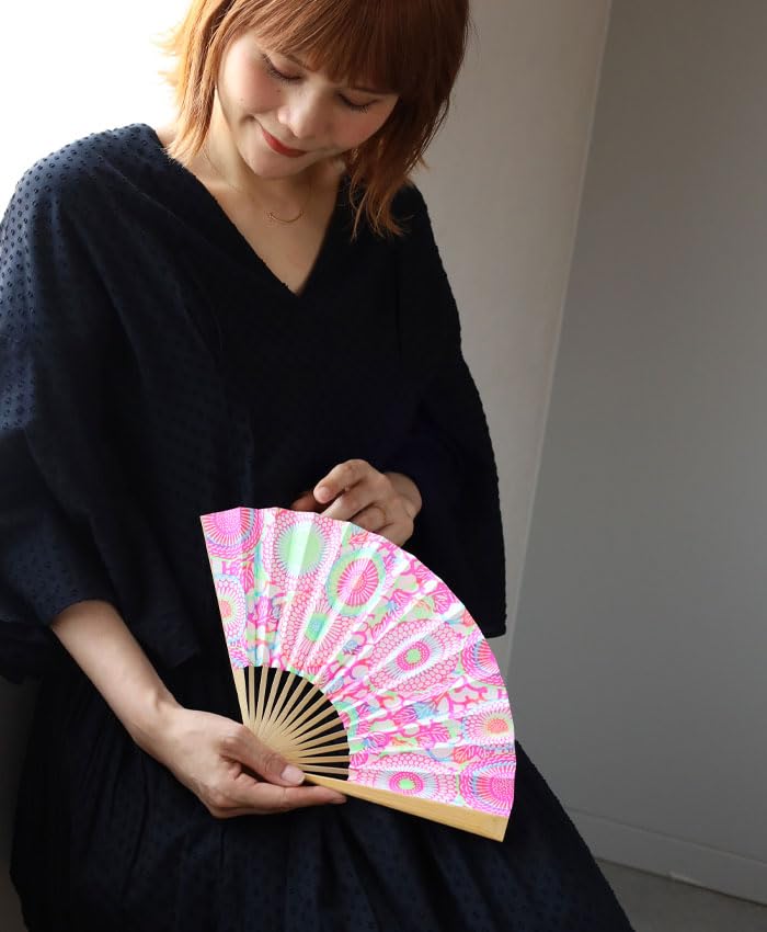 Shogado Yuzen Folding Fan, neon1 48101